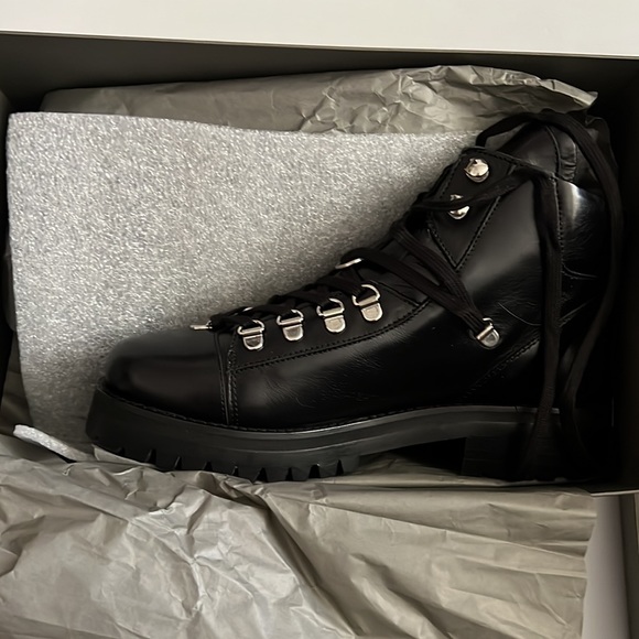 All Saints Lia Calf Leather Lug Sole Combat Moto Boot 7 - Picture 3 of 4